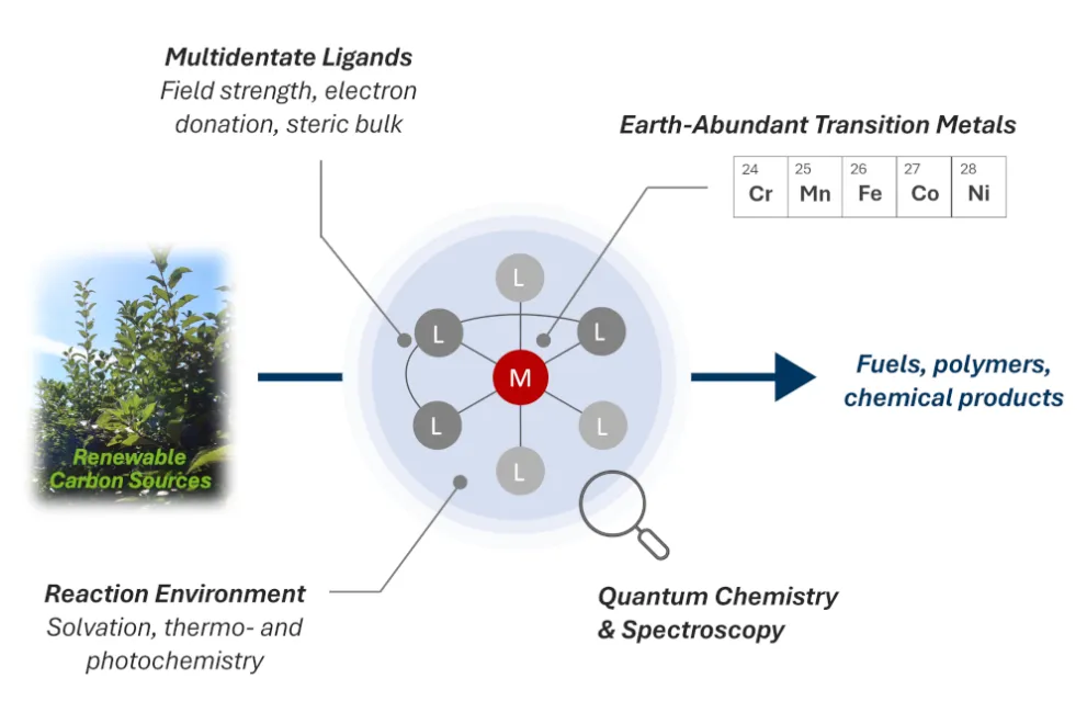 Graphics: A first-row transition metal complex that catalytically transforms biomass-derived small molecules into useful chemical products.