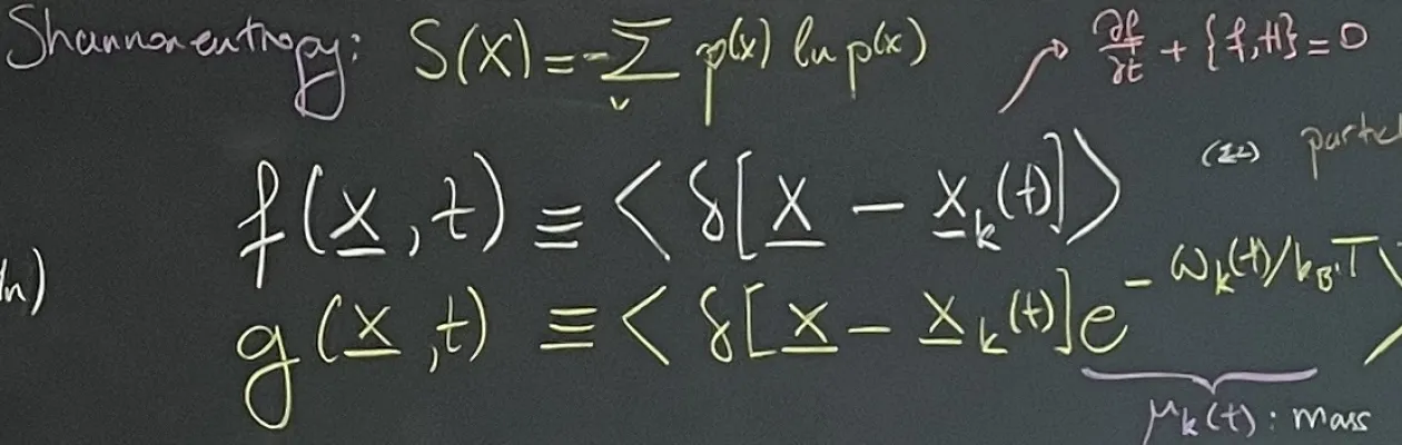Blackboard notes showing the Shannon entropy formula.
